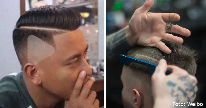 barber cuts triangle mans hair showed play button picture coverimage