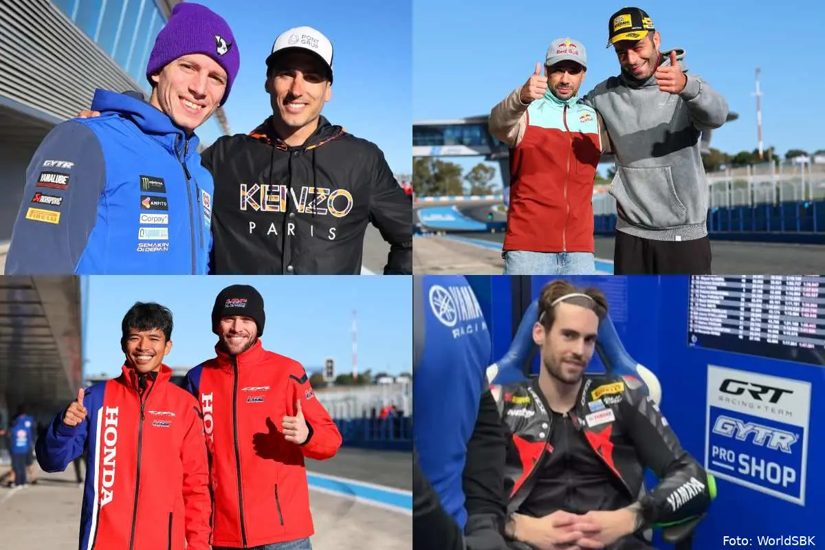 Andrea Locatelli, Xavi Vierge, Danilo Petrucci, Miguel Oliveira, Jake Dixon, Somkiat Chantra e Stefano Manzi nel test Superbike a Jerez