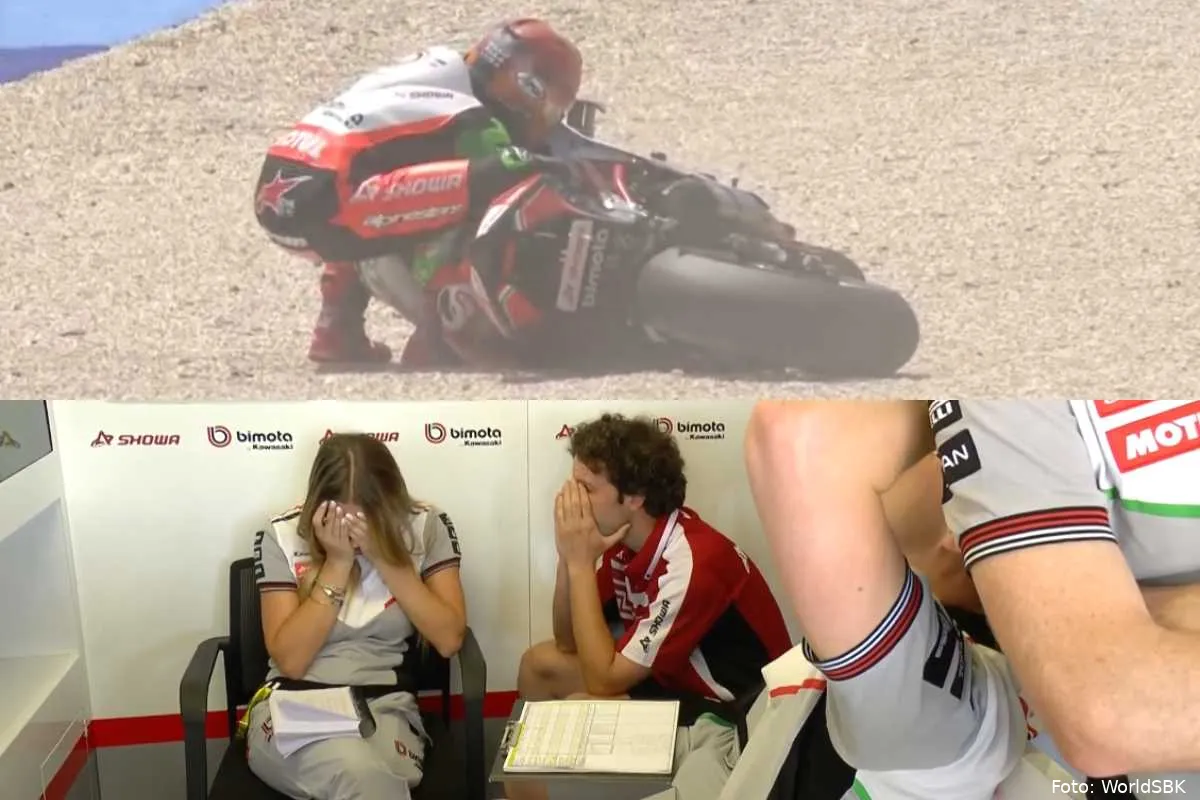 Axel Bassani caduto con la Bimota nella gara Superbike a Misano