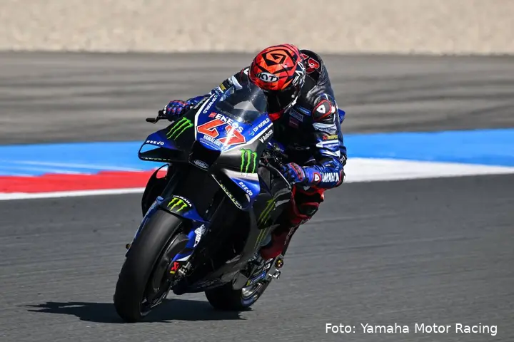 Alex Rins rides the Yamaha M1 MotoGP bike on track