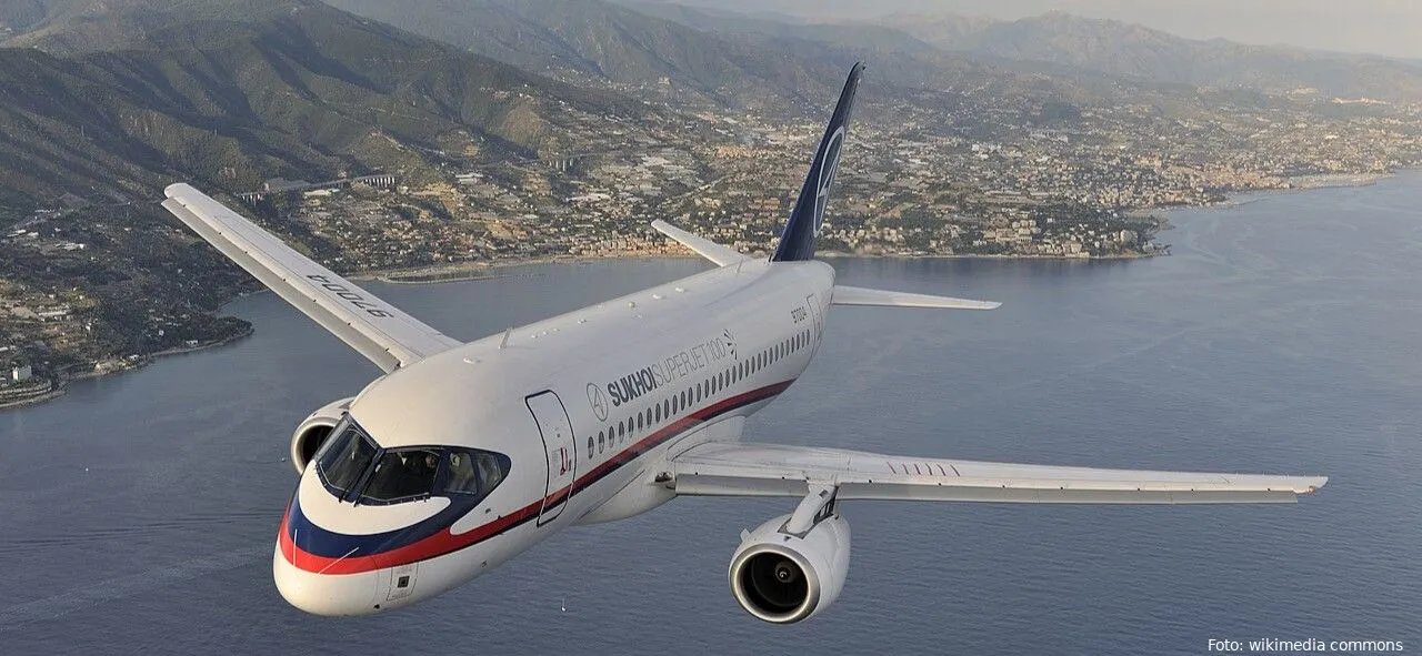 air to air photo of a sukhoi superjet 100 ra 97004 over italy