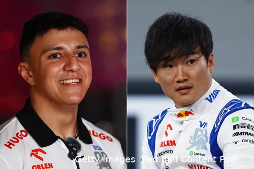 Isack Hadjar and Yuki Tsunoda in Racing Bulls uniforms.