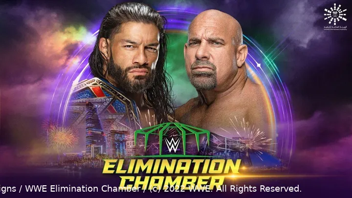 Goldberg fordert Universal Champion Roman Reigns / WWE Elimination Chamber / (c) 2022 WWE. All Rights Reserved.