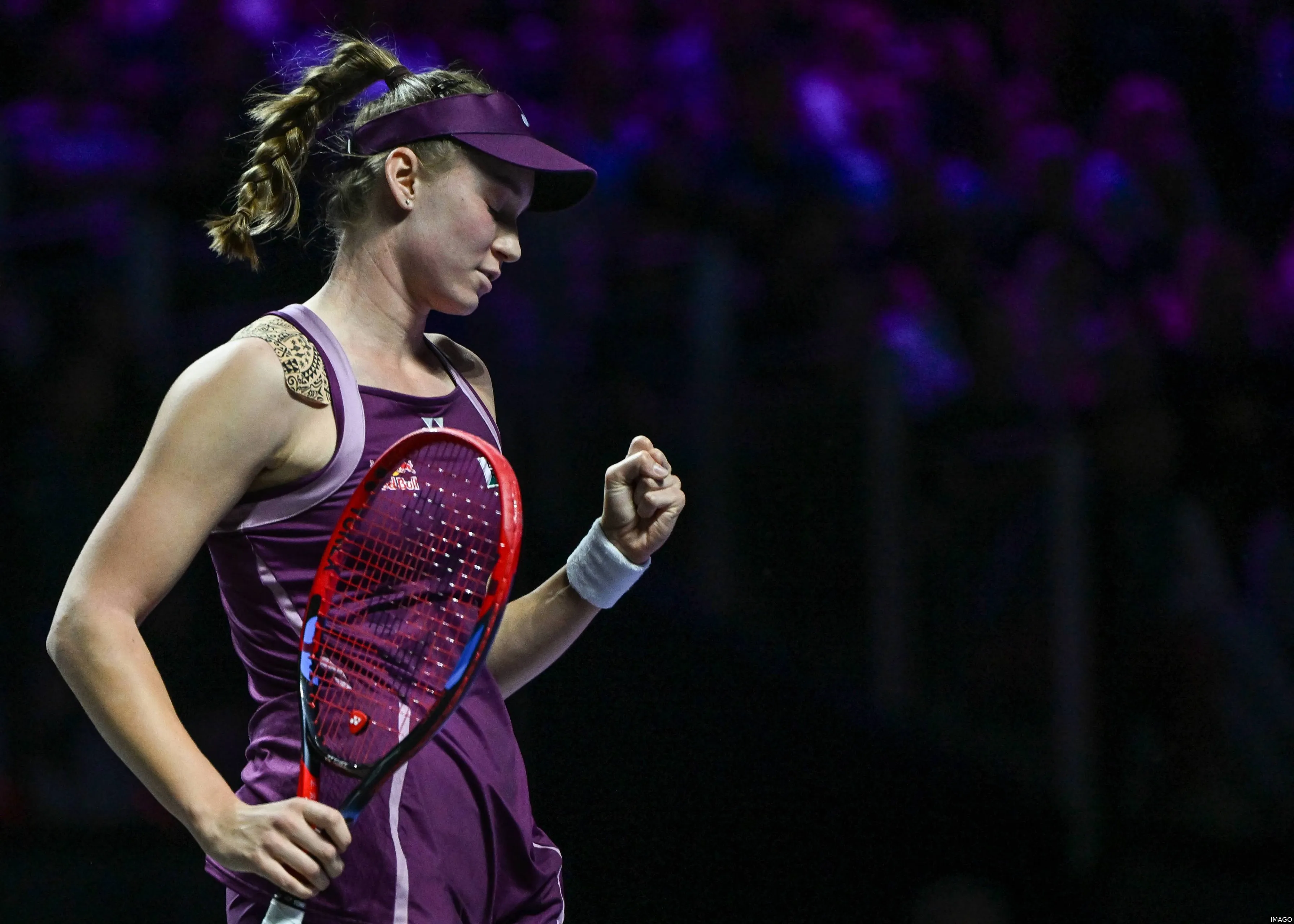 Elena Rybakina celebrating at the 2025 WTA Finals