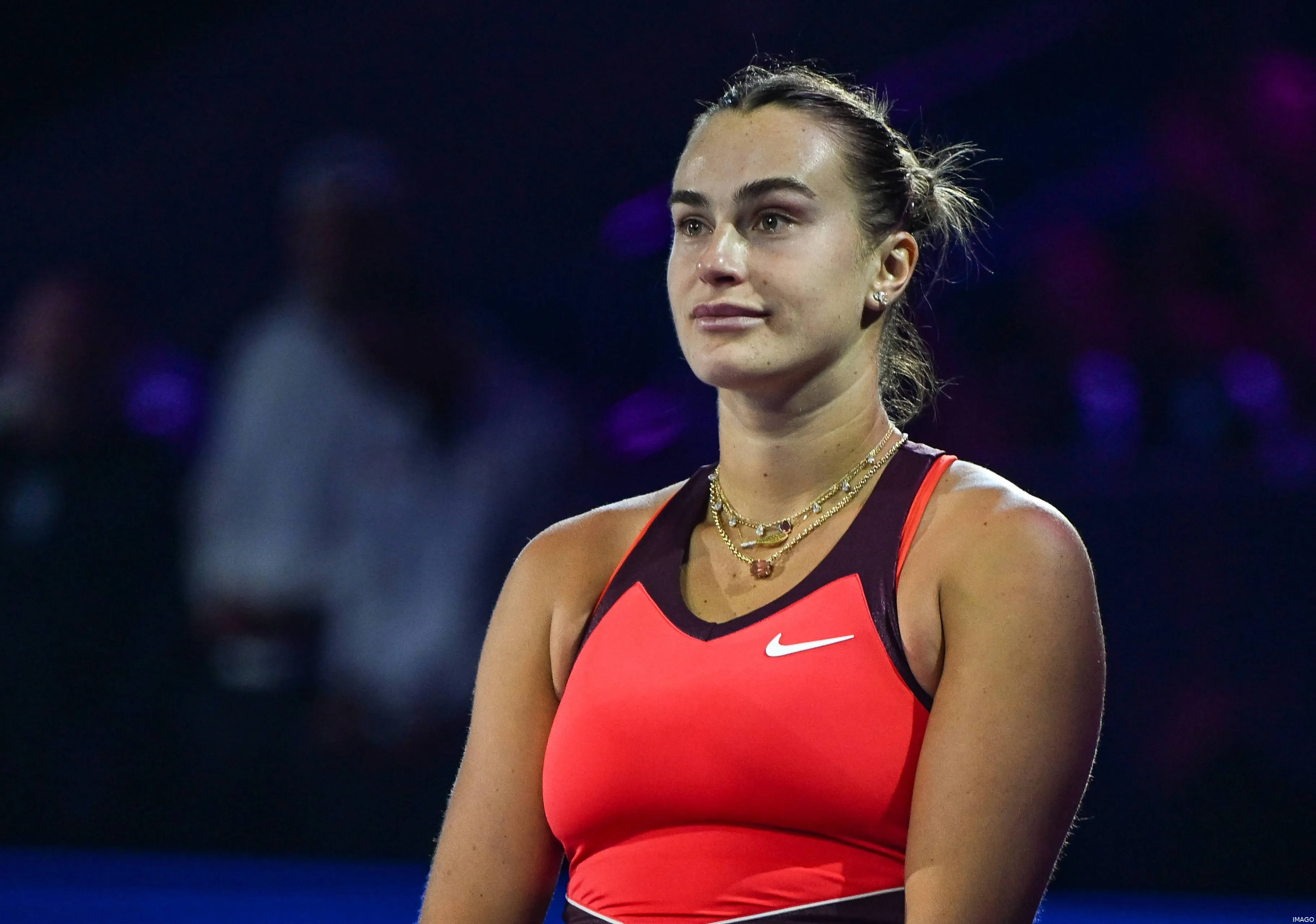 Aryna Sabalenka bemused during WTA Finals.