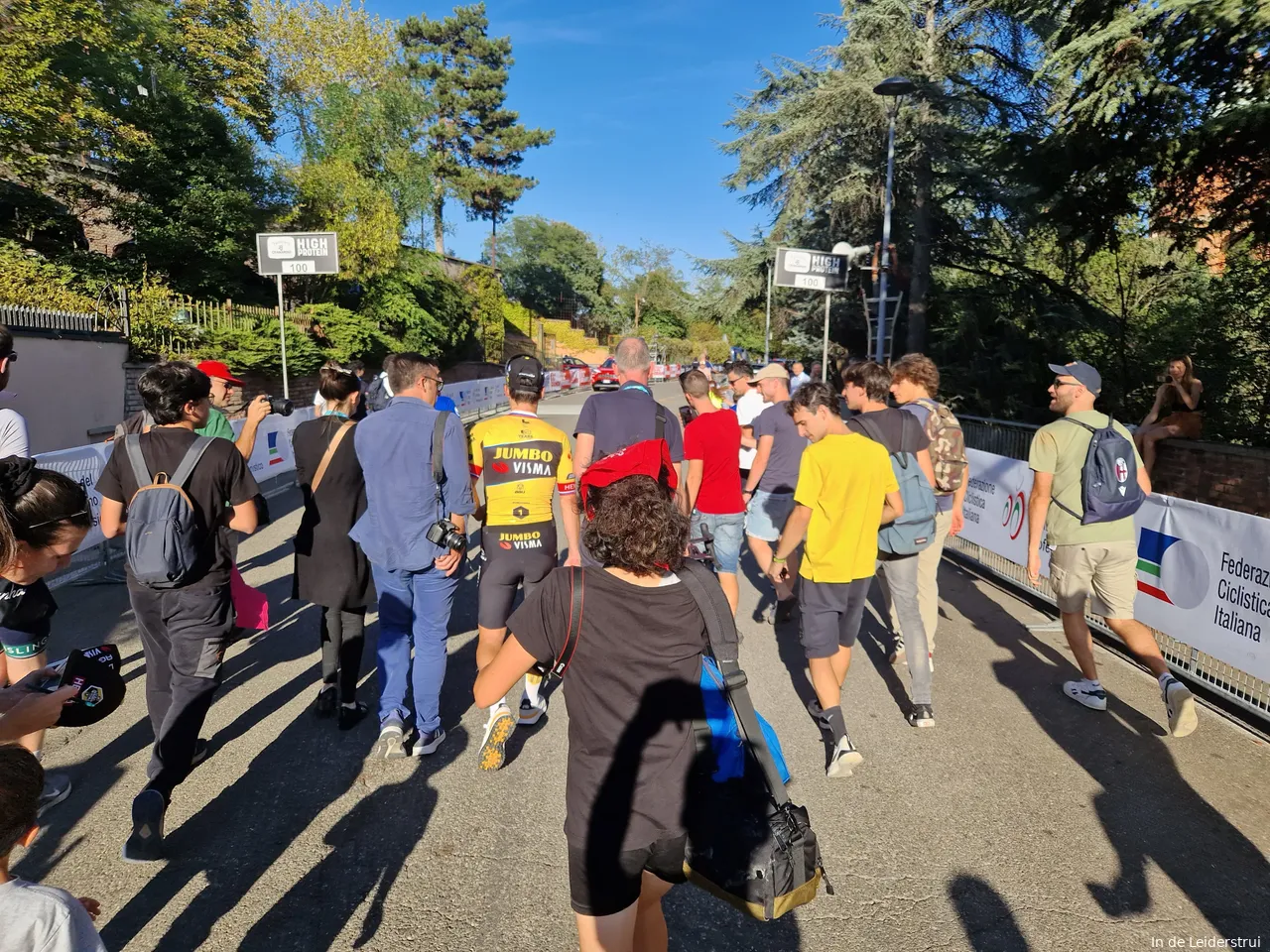 Roglic (center) was talking point number one at the Giro dell'Emilia on Saturday