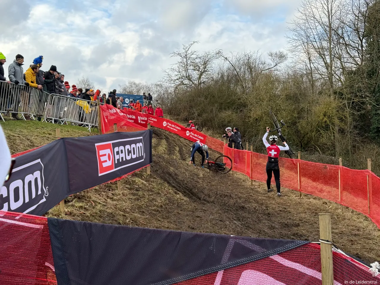 Several riders struggled on this part of the course. Visma | Lease a Bike sports director Jan Boven was watching closely from the top