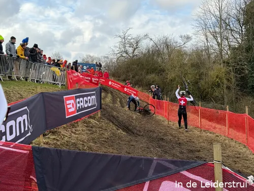 Several riders struggled on this part of the course. Visma | Lease a Bike sports director Jan Boven was watching closely from the top