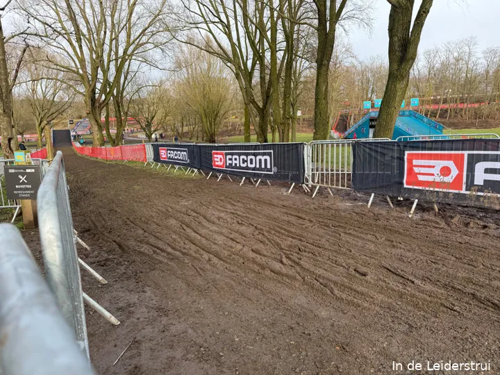 Then, the course gets muddier as riders descend onto the first bridge.