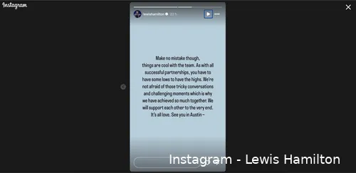 Screenshot of Lewis Hamilton's second Instagram story
