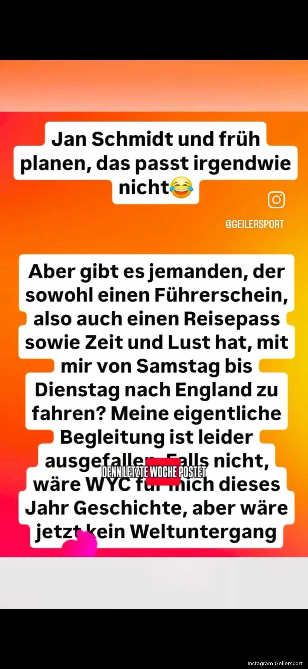The Instagram story from Jan Schmidt last week.