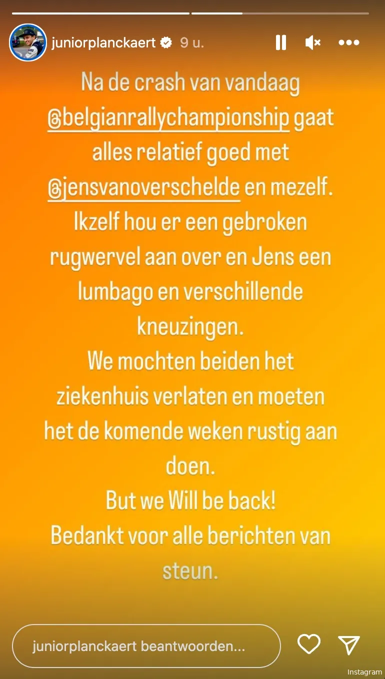 Bron: Instagram Stories (@juniorplanckaert)