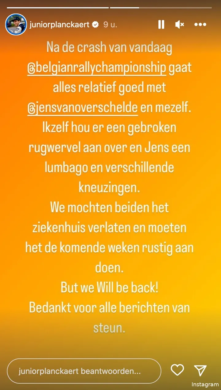 Bron: Instagram Stories (@juniorplanckaert)