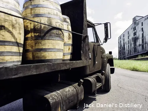 Jack Daniels Old NO 7 Tennessee Whiskey truck with casks