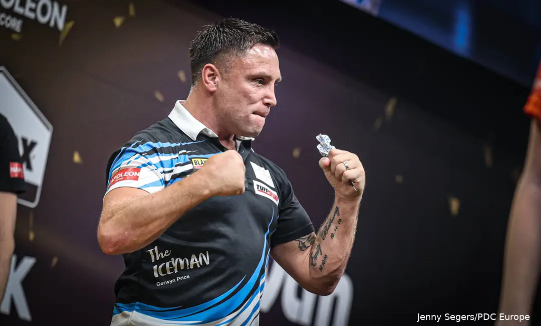 Gerwyn Price shakes fist.