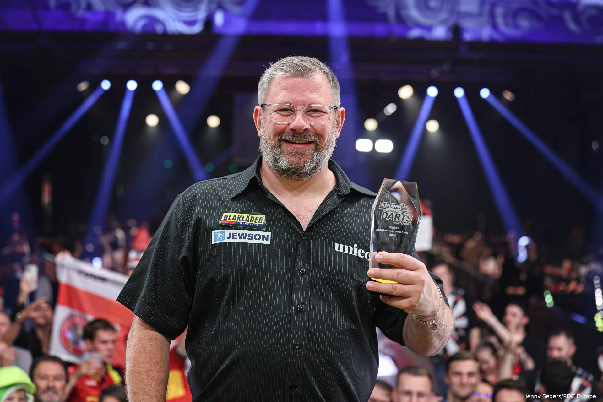 James Wade poses proudly with his trophy