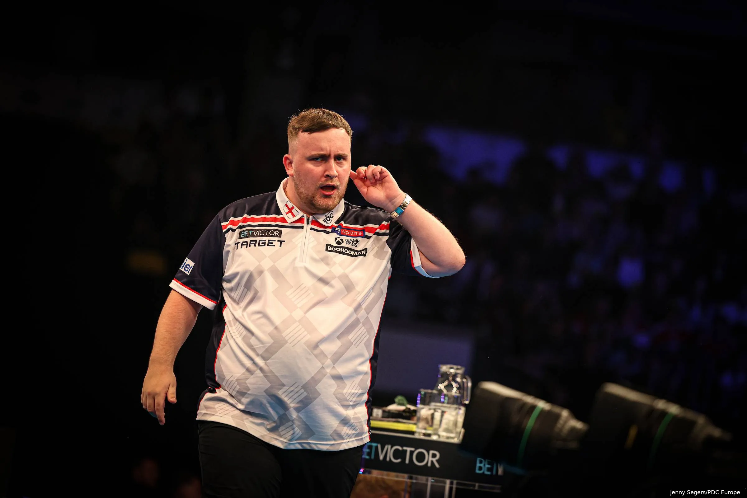 Luke Littler representing England at the 2026 World Cup of Darts