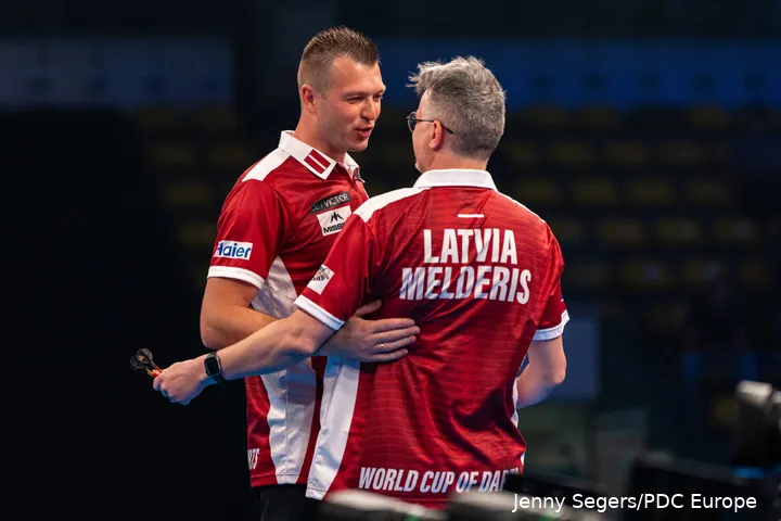 Madars Razma and Valters Melderis representing Latvia at the 2026 World Cup of Darts