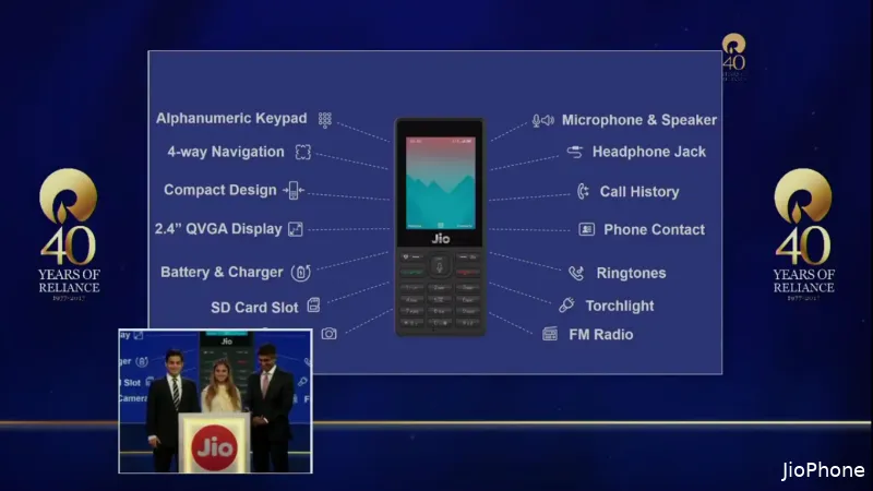 jiophone specifications features launched mukesh ambani 1500628967907