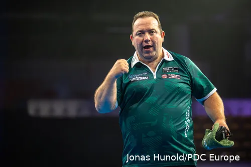 Brendan Dolan in action at the World Cup of Darts