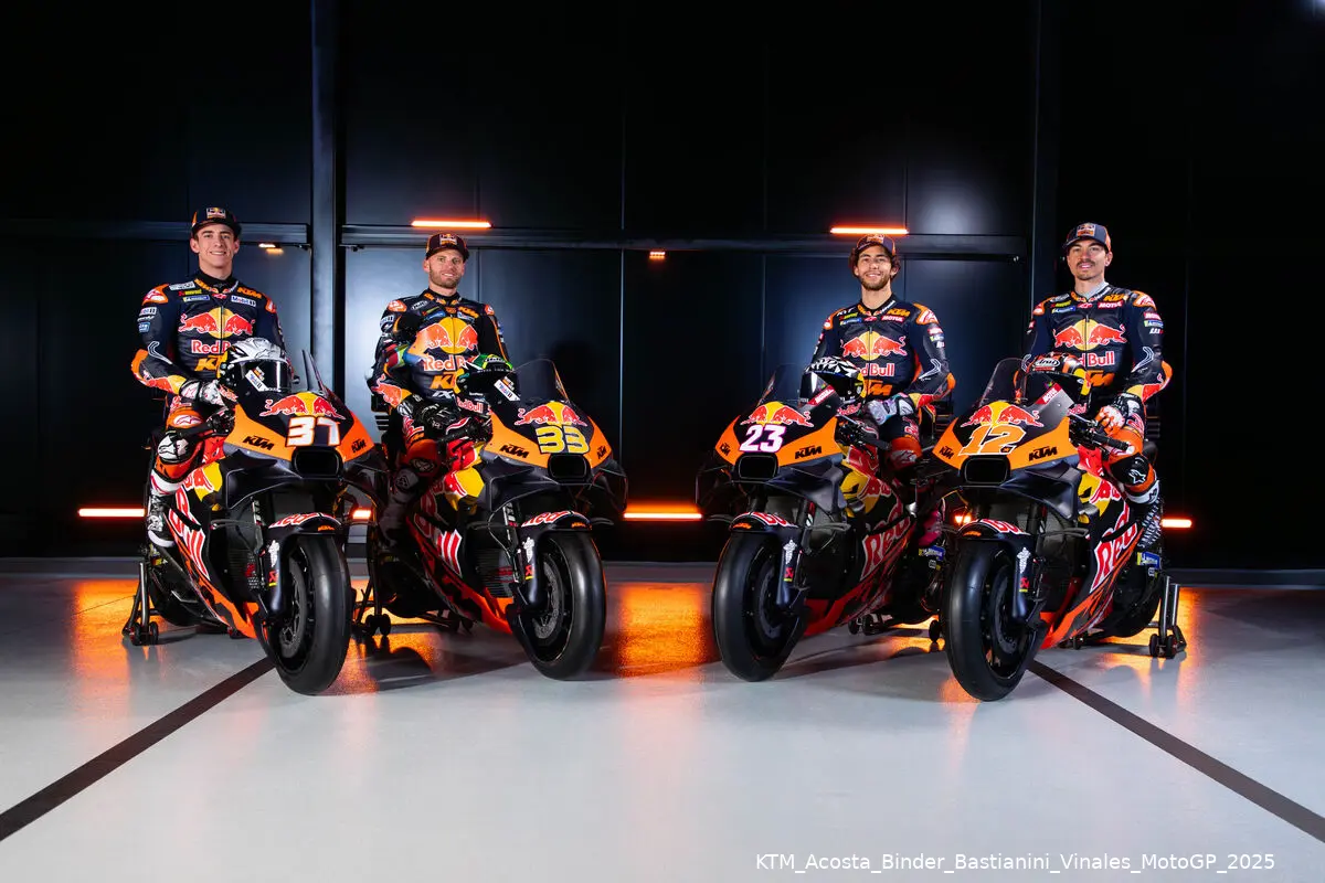 666633 acosta binder bastianini vinales ktm rc16 motogp team presentation 2025 19 photo red bull ktm factory racing and red bull ktm tech3 2025