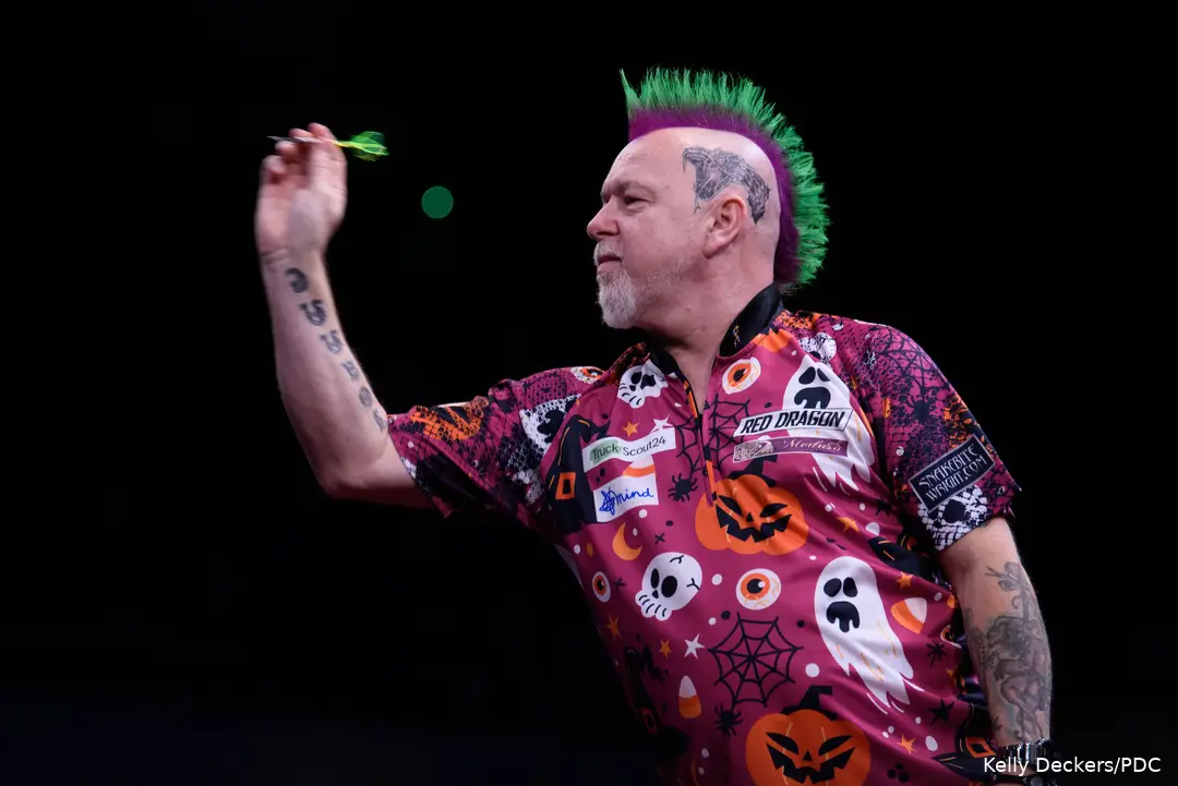 Peter Wright in actie op het voorbije EK Darts