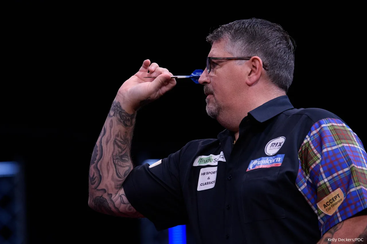 Gary Anderson in action at the past European Darts Championships