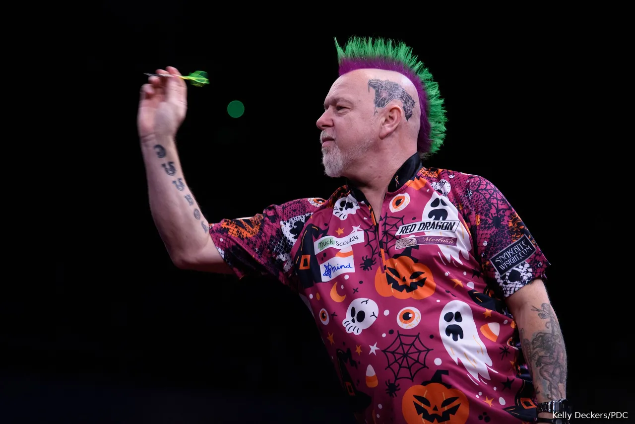 Peter Wright in actie op het voorbije EK Darts