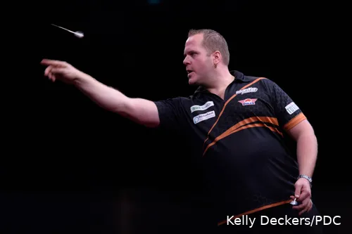 Dirk van Duijvenbode in action at the European Darts Championships