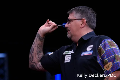 Gary Anderson in action at the past European Darts Championships