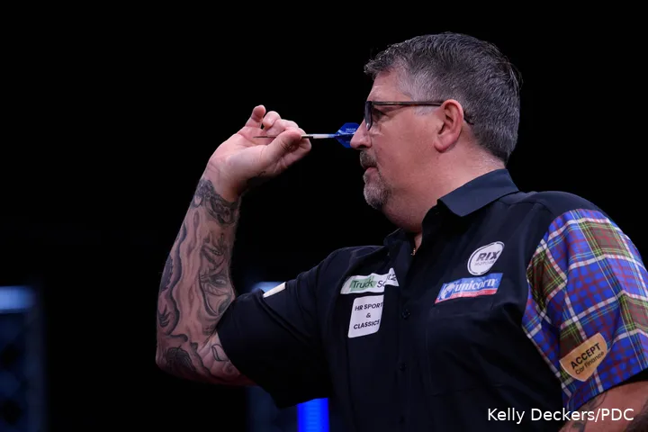 Gary Anderson in action at the past European Darts Championships