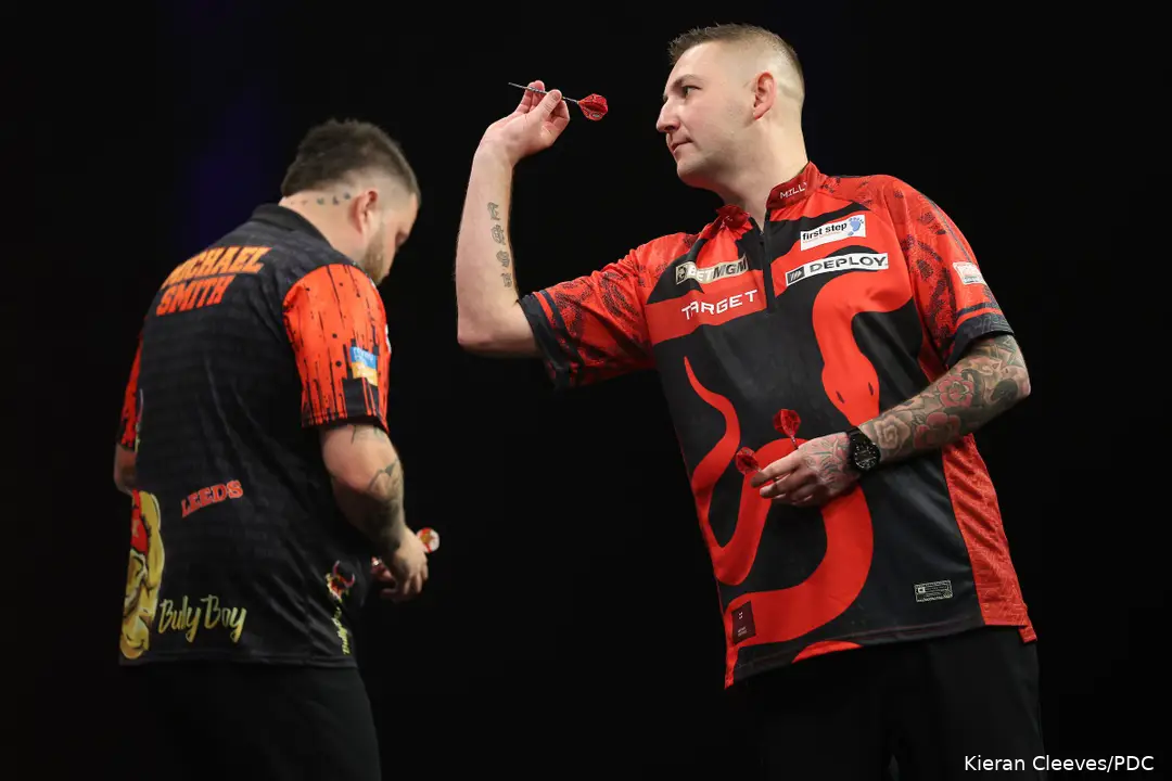 Nathan Aspinall and Michael Smith also met last week in Leeds. Then the victory went 6-3 to 'Bullyboy'...