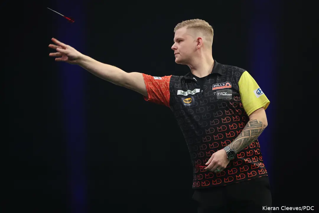 Mike De Decker in action at the Grand Slam of Darts