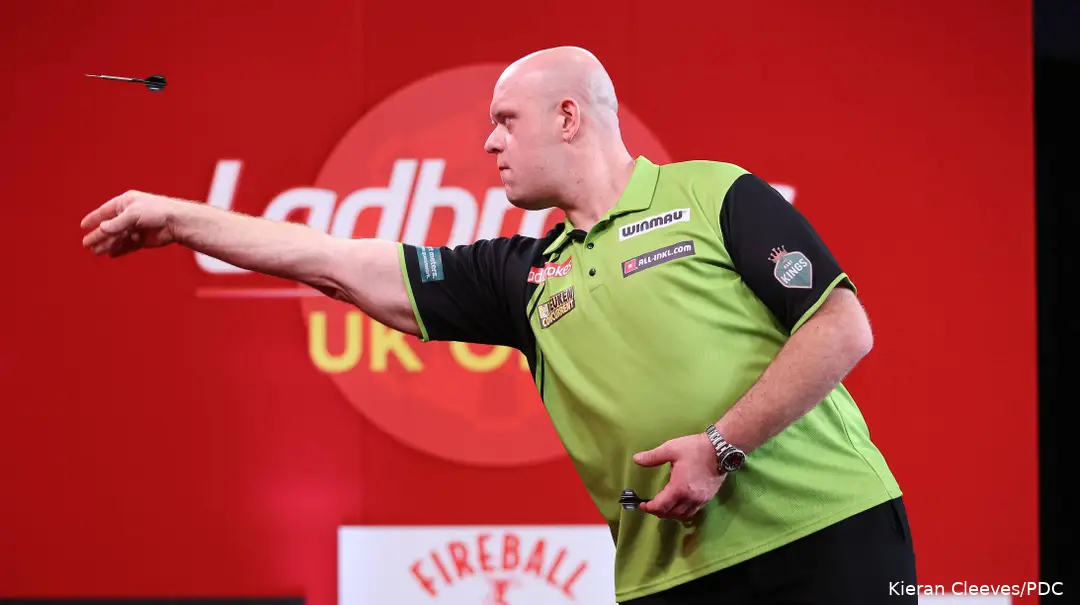 Michael van Gerwen in action at the 2025 UK Open