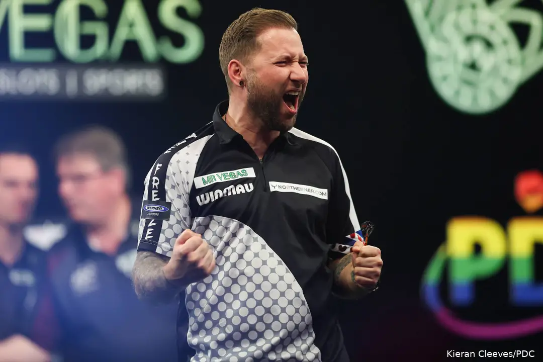 Danny Noppert in action at the Grand Slam of Darts.