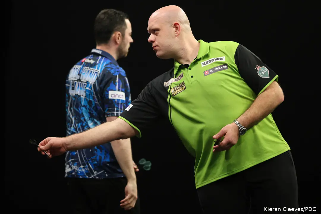 Michael van Gerwen lines up to throw his dart