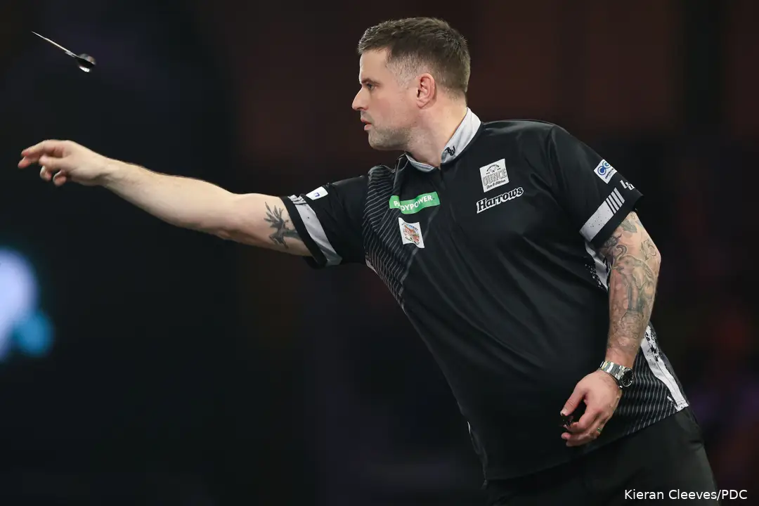 Luke Woodhouse in actie op het WK Darts