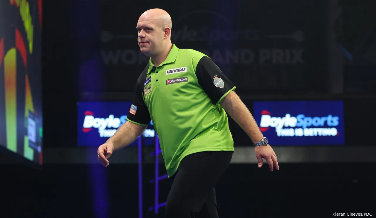 Michael van Gerwen in action at the World Grand Prix