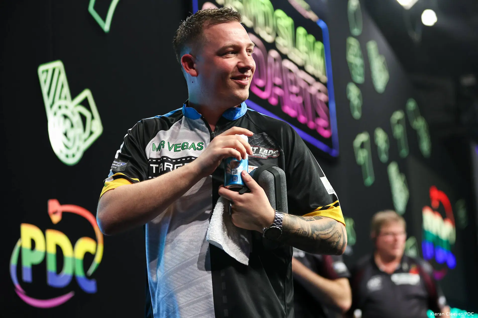 Chris Dobey smiling towards the crowd