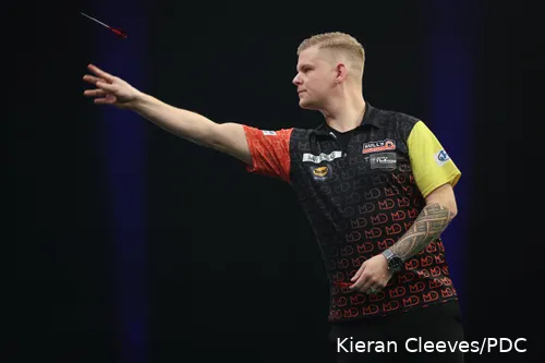Mike De Decker in action at the Grand Slam of Darts