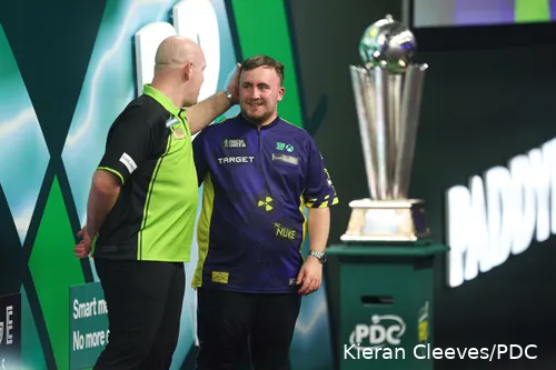 Luke Littler and Michael van Gerwen take on each other in a replay of the World Cup final