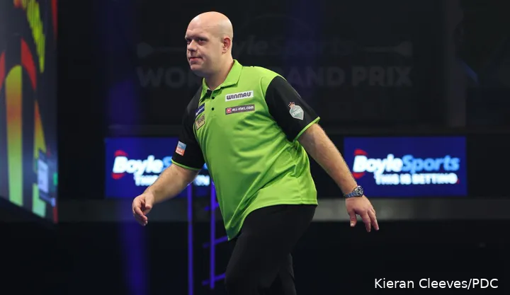 Michael van Gerwen in action at the World Grand Prix