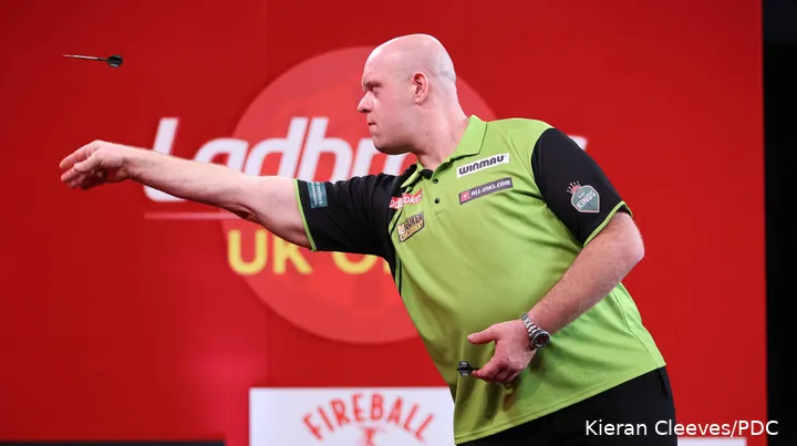 Michael van Gerwen in action at the 2025 UK Open