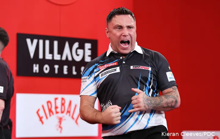 Gerwyn Price in action in Minehead.