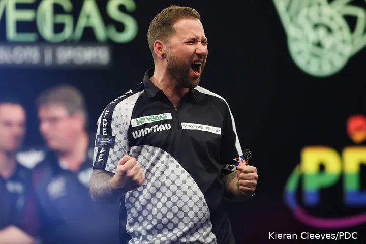 Danny Noppert in action at the Grand Slam of Darts.