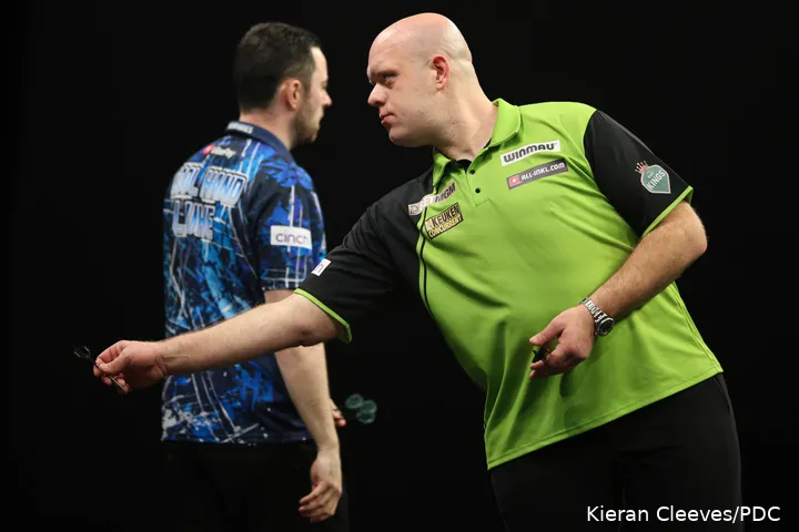 Michael van Gerwen lines up to throw his dart