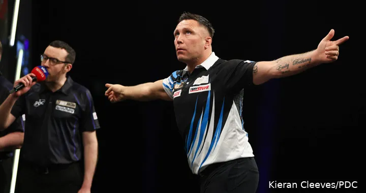Gerwyn Price raises arms aloft