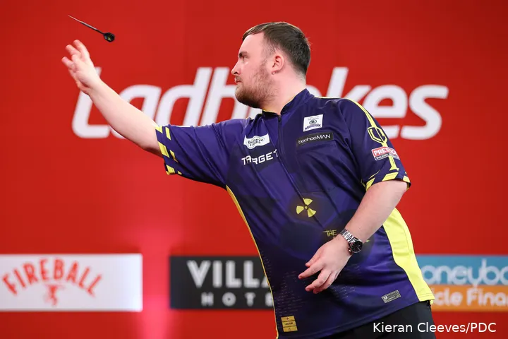 Luke Littler in actie vorige maand op de Players Championship Finals