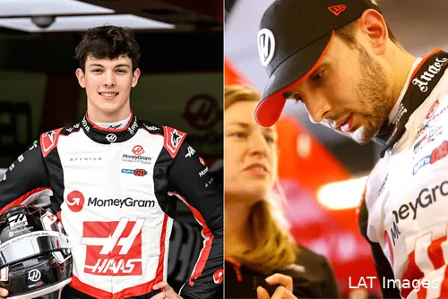 Oliver Bearman and Esteban Ocon in Haas racing suits.