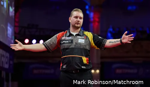 Dimitri Van den Bergh on the stage of the World Matchplay